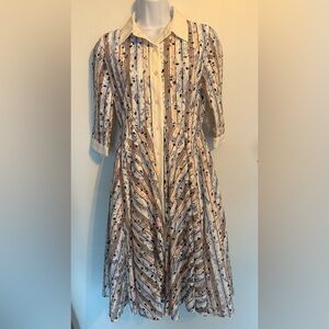 Gracia Elegant Cream, Tan and Light Pink Patterned Long Sleeve Dress